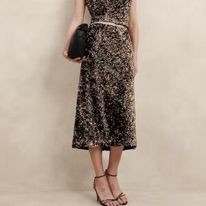 Sequined Gold Midi Slip Skirt and Cropped Top Size LG